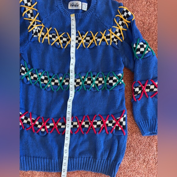 Vintage 90s Knit Works Colorful Abstract Checkered Woven Sweater - Picture 3 of 6